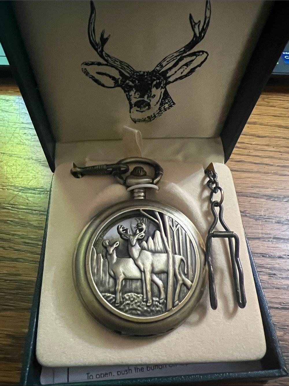 Deer Motif Pocket Watch — Antique Bronze Finish
